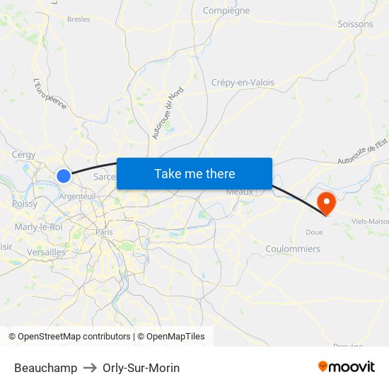 Beauchamp to Orly-Sur-Morin map