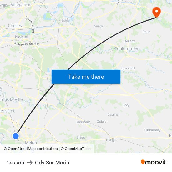 Cesson to Orly-Sur-Morin map