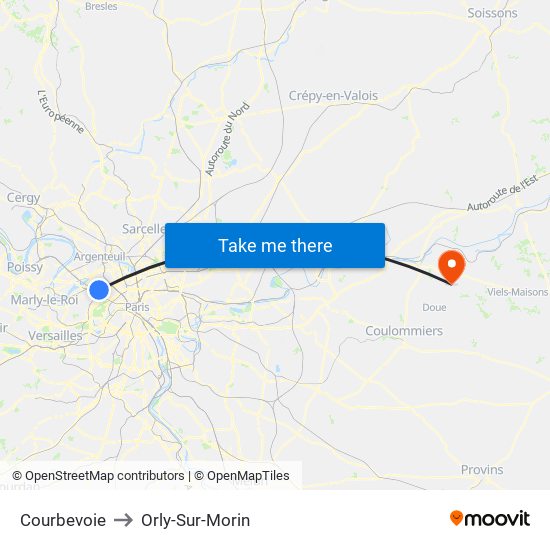 Courbevoie to Orly-Sur-Morin map