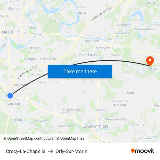 Crecy-La-Chapelle to Orly-Sur-Morin map