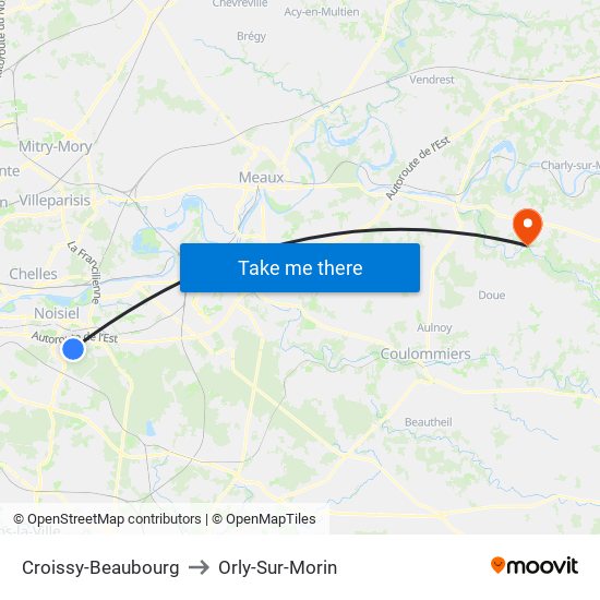 Croissy-Beaubourg to Orly-Sur-Morin map