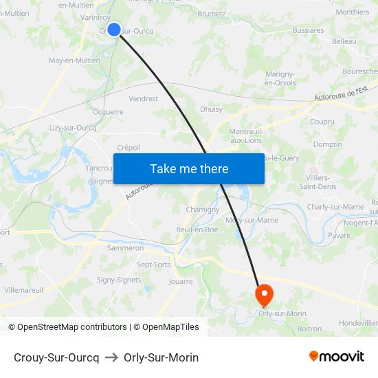 Crouy-Sur-Ourcq to Orly-Sur-Morin map