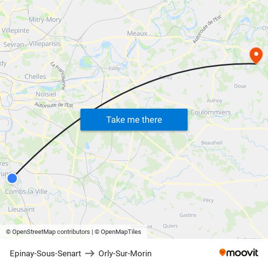 Epinay-Sous-Senart to Orly-Sur-Morin map