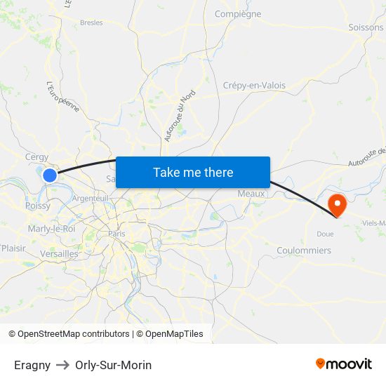 Eragny to Orly-Sur-Morin map