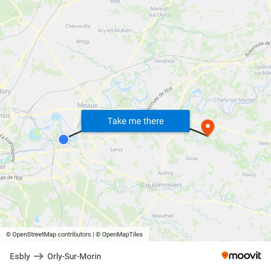 Esbly to Orly-Sur-Morin map