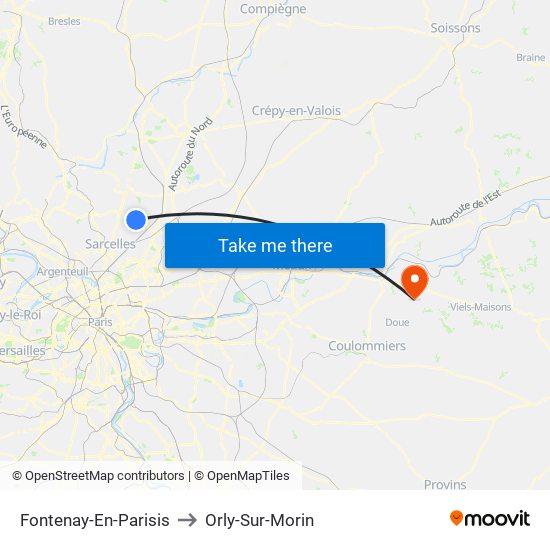 Fontenay-En-Parisis to Orly-Sur-Morin map