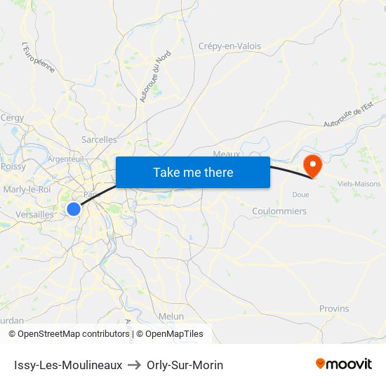 Issy-Les-Moulineaux to Orly-Sur-Morin map