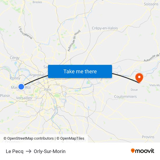 Le Pecq to Orly-Sur-Morin map