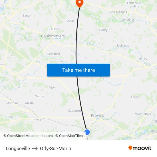 Longueville to Orly-Sur-Morin map