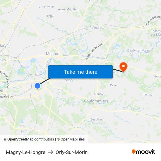 Magny-Le-Hongre to Orly-Sur-Morin map