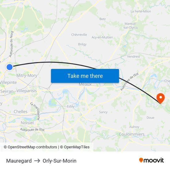 Mauregard to Orly-Sur-Morin map