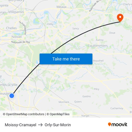 Moissy-Cramayel to Orly-Sur-Morin map