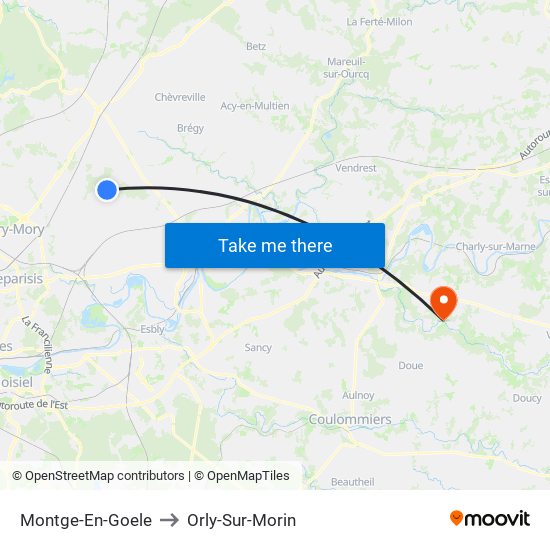 Montge-En-Goele to Orly-Sur-Morin map