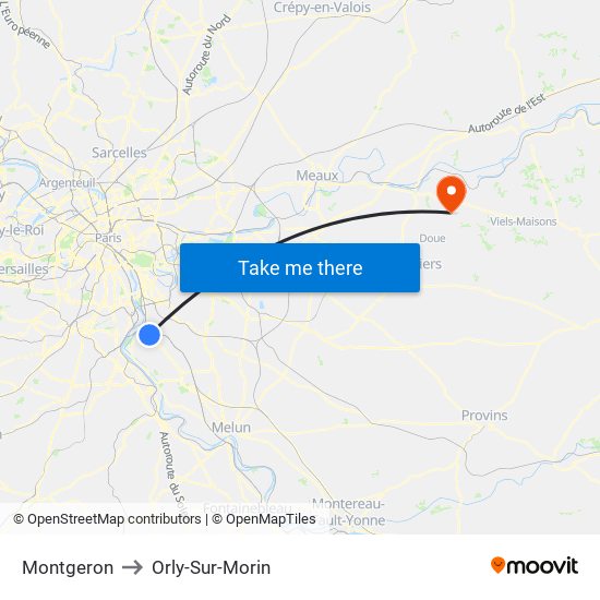 Montgeron to Orly-Sur-Morin map