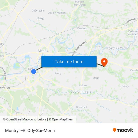 Montry to Orly-Sur-Morin map