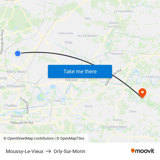 Moussy-Le-Vieux to Orly-Sur-Morin map