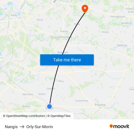 Nangis to Orly-Sur-Morin map