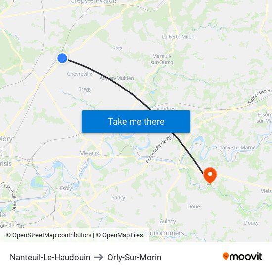 Nanteuil-Le-Haudouin to Orly-Sur-Morin map