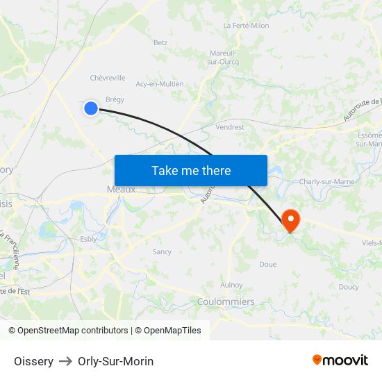 Oissery to Orly-Sur-Morin map