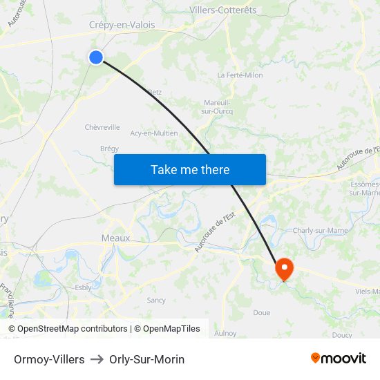 Ormoy-Villers to Orly-Sur-Morin map