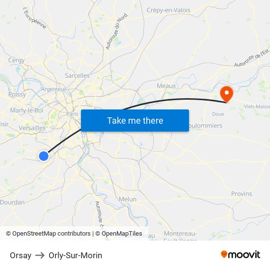 Orsay to Orly-Sur-Morin map