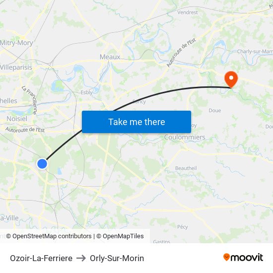 Ozoir-La-Ferriere to Orly-Sur-Morin map