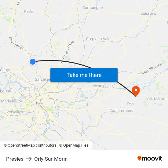 Presles to Orly-Sur-Morin map