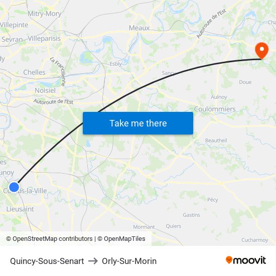 Quincy-Sous-Senart to Orly-Sur-Morin map