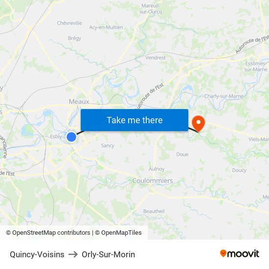 Quincy-Voisins to Orly-Sur-Morin map
