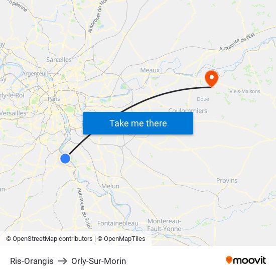 Ris-Orangis to Orly-Sur-Morin map