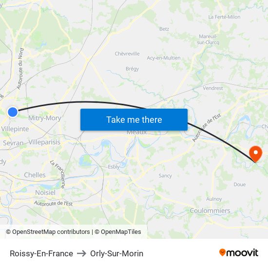 Roissy-En-France to Orly-Sur-Morin map