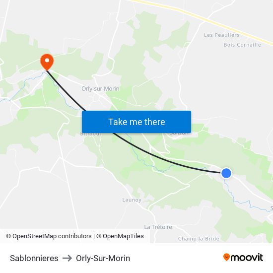 Sablonnieres to Orly-Sur-Morin map