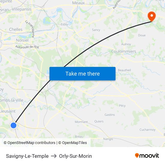 Savigny-Le-Temple to Orly-Sur-Morin map