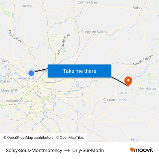 Soisy-Sous-Montmorency to Orly-Sur-Morin map