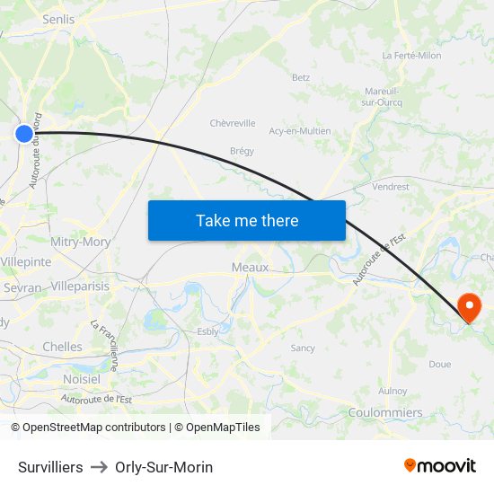 Survilliers to Orly-Sur-Morin map