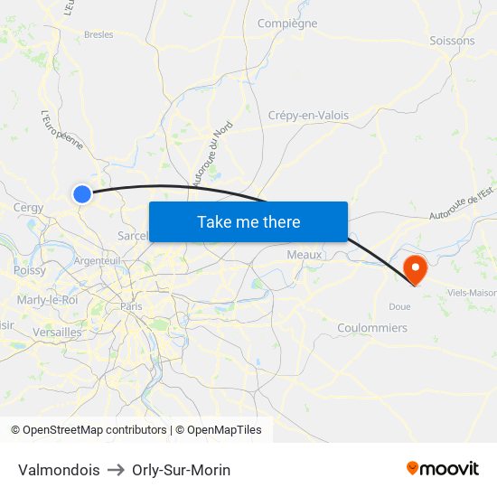 Valmondois to Orly-Sur-Morin map