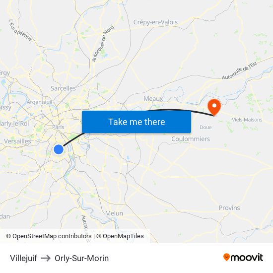 Villejuif to Orly-Sur-Morin map