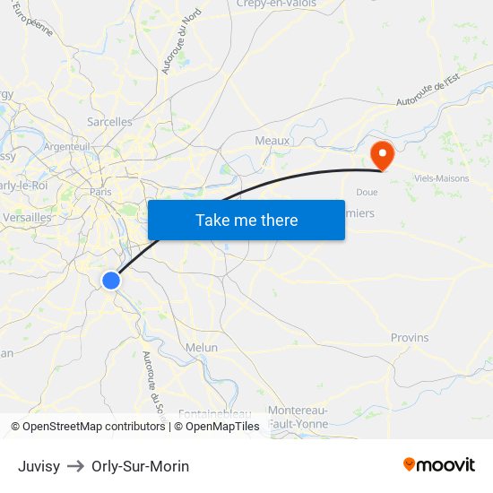 Juvisy to Orly-Sur-Morin map