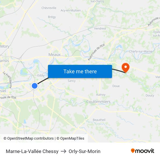 Marne-La-Vallée Chessy to Orly-Sur-Morin map