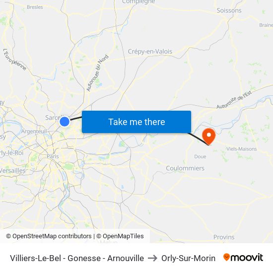 Villiers-Le-Bel - Gonesse - Arnouville to Orly-Sur-Morin map