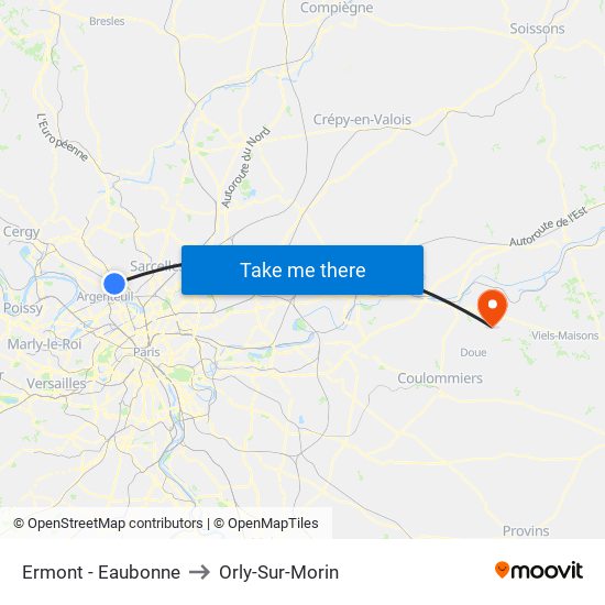 Ermont - Eaubonne to Orly-Sur-Morin map