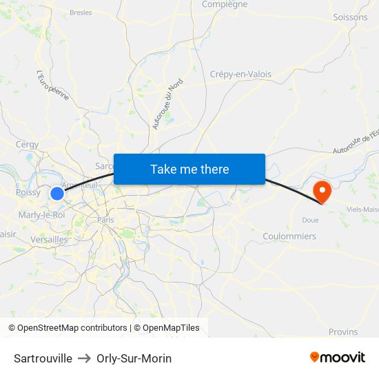 Sartrouville to Orly-Sur-Morin map