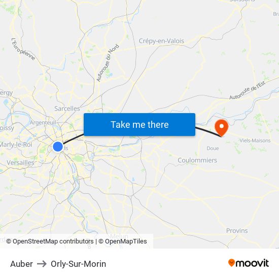 Auber to Orly-Sur-Morin map