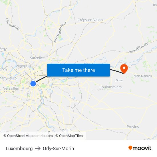 Luxembourg to Orly-Sur-Morin map