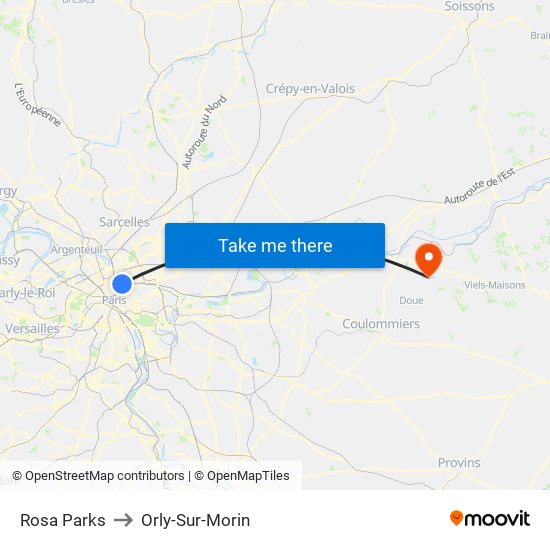 Rosa Parks to Orly-Sur-Morin map