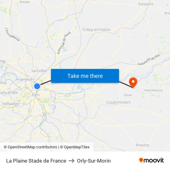 La Plaine Stade de France to Orly-Sur-Morin map