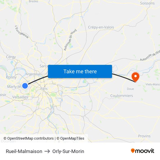 Rueil-Malmaison to Orly-Sur-Morin map