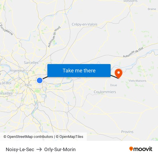 Noisy-Le-Sec to Orly-Sur-Morin map