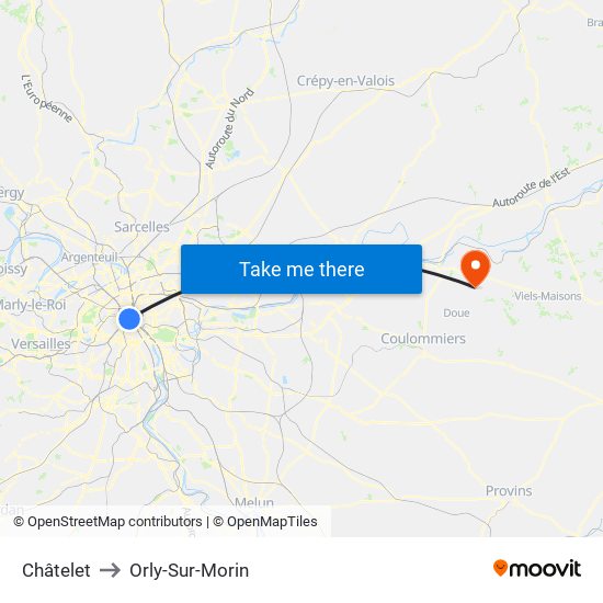 Châtelet to Orly-Sur-Morin map