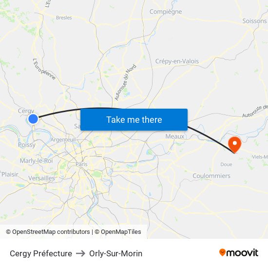 Cergy Préfecture to Orly-Sur-Morin map